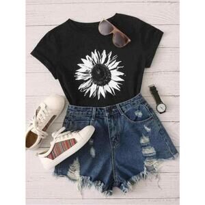 T-shirt Crewneck Black Sunflower white Graphic Princess-cut - Size PL